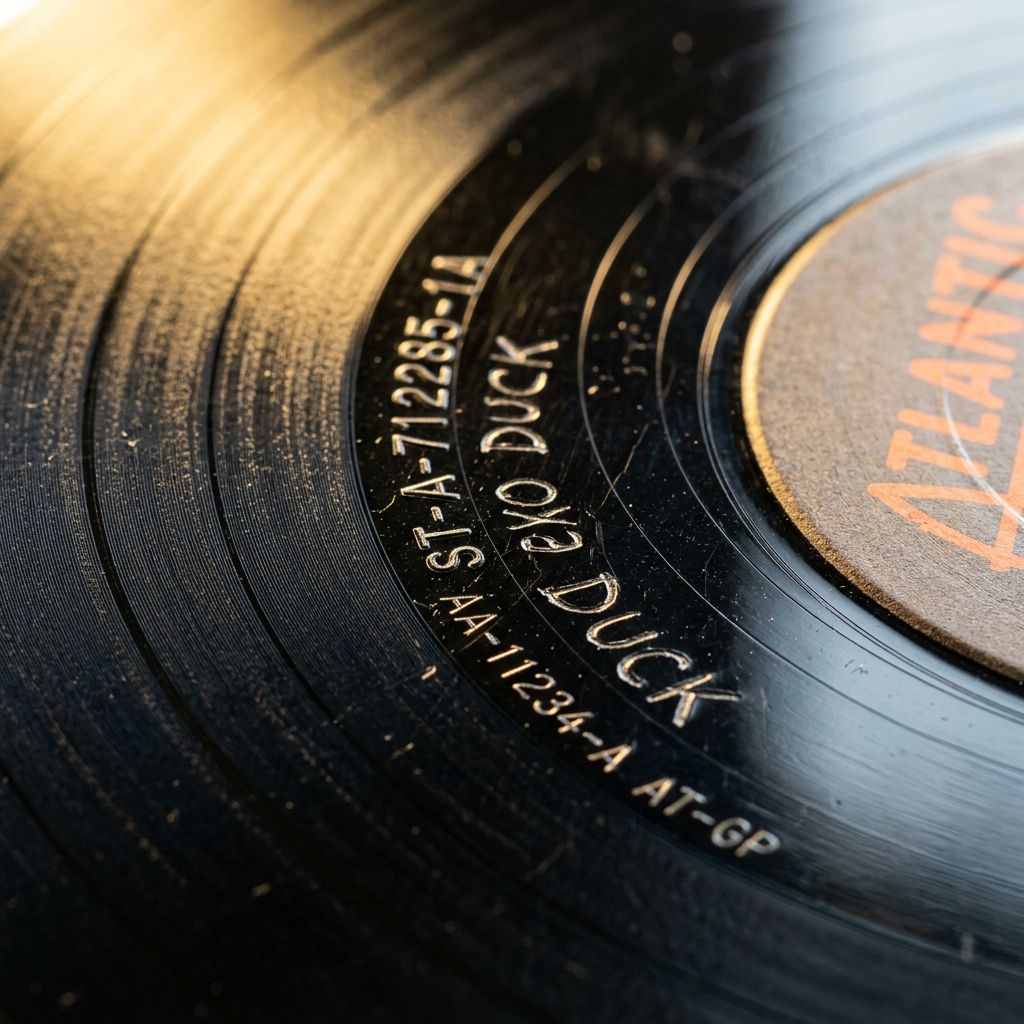 Close-up of a matrix code etched into a record's runout groove